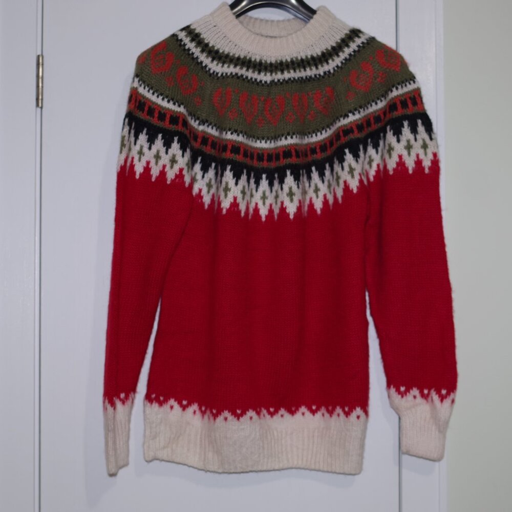 Alpaca Connection Alpaca Fair Isle Tribal Long Sleeve Sweater ski pullSweater M